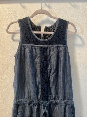 INC International Concepts Denim-Look Navy Lace Yoke Sleeveless Romper